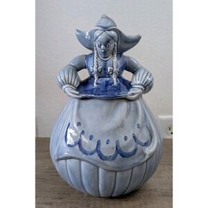 Red Wing USA Pottery Katrina Dutch Girl Cookie Jar Vintage‎ Blue Ceramic Lid